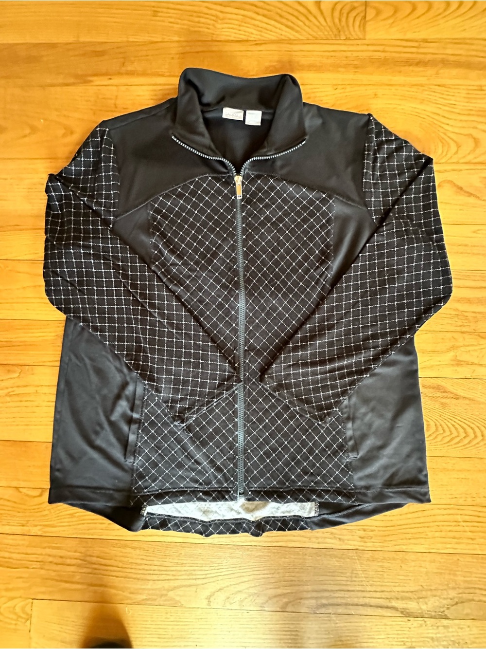 Women's Black Zip-Front Diamond-Panel Hoodie